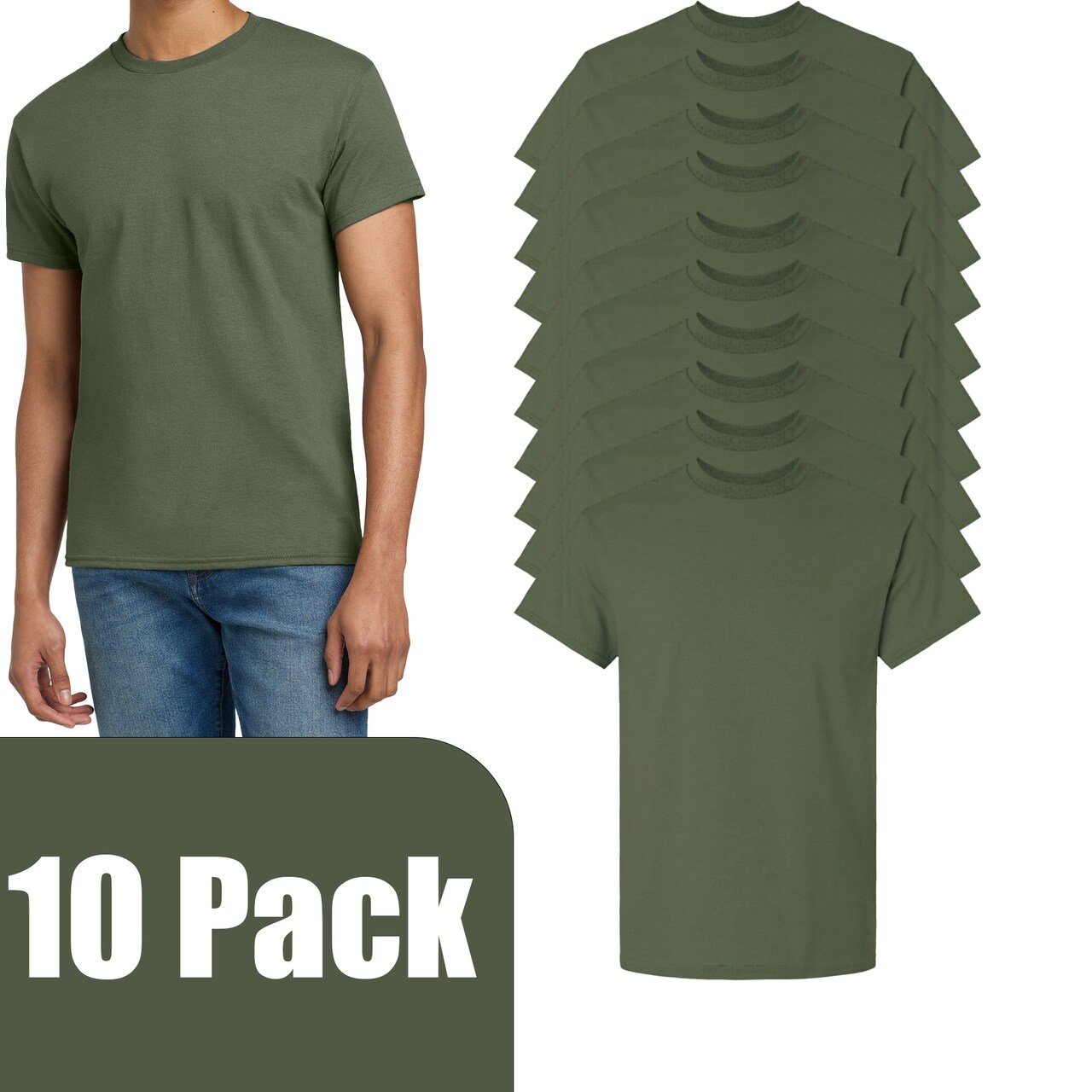 Gildan Ultra Cotton Plain T-Shirt for Men, Short Sleeve Military Green Craft Blank Tee